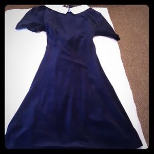 Velvet Navy Dress with White Collar